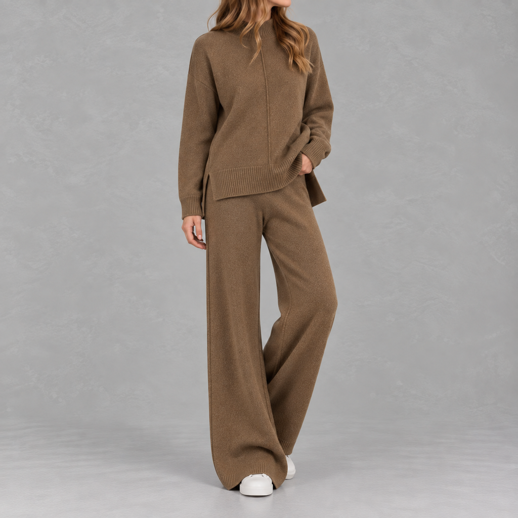 Women’s Knitted Co-Ord Set – Loose Jumper & High Waist Wide Leg Trousers