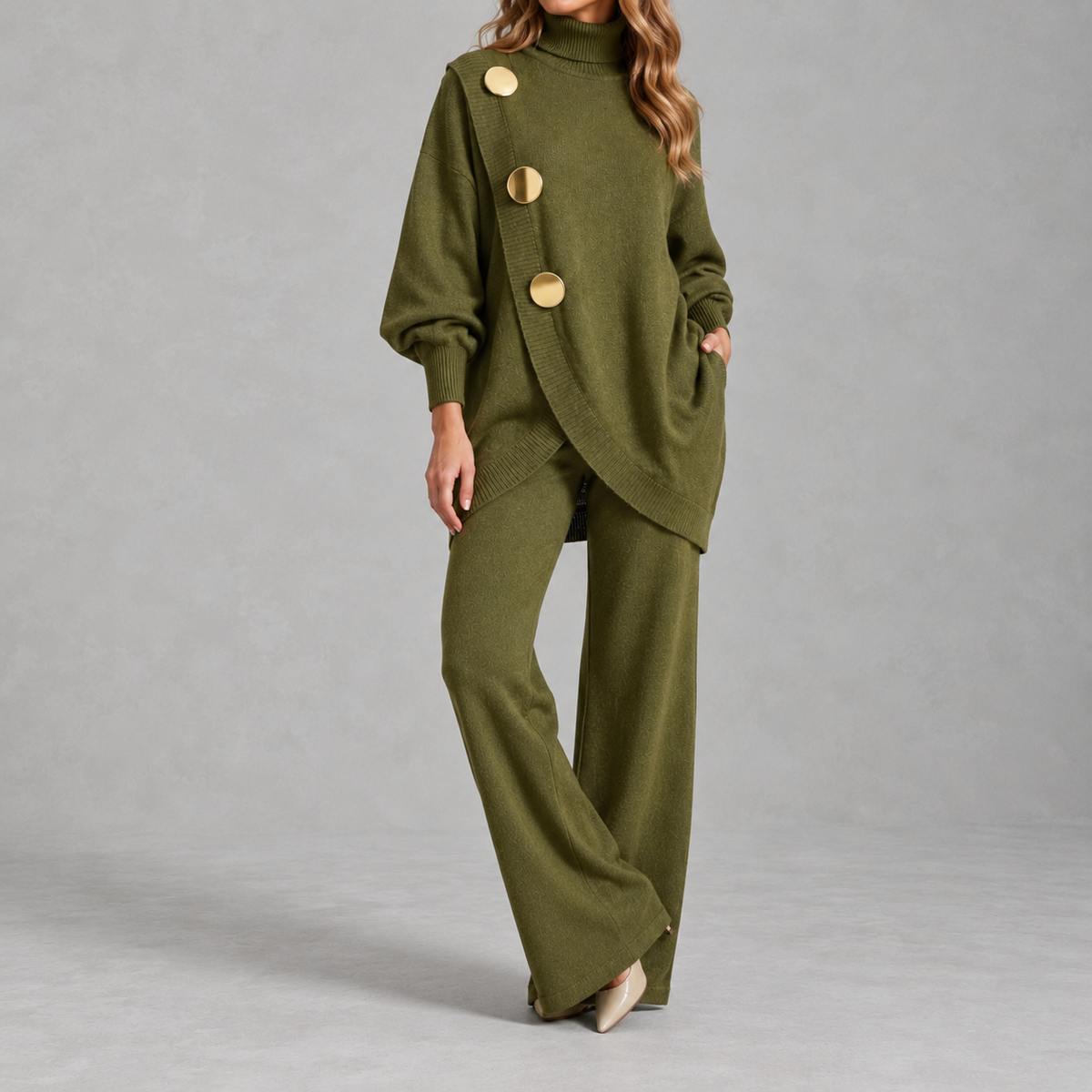 Women’s Knitted Jumper Set – Asymmetric Two-Piece Knitwear Co-Ord