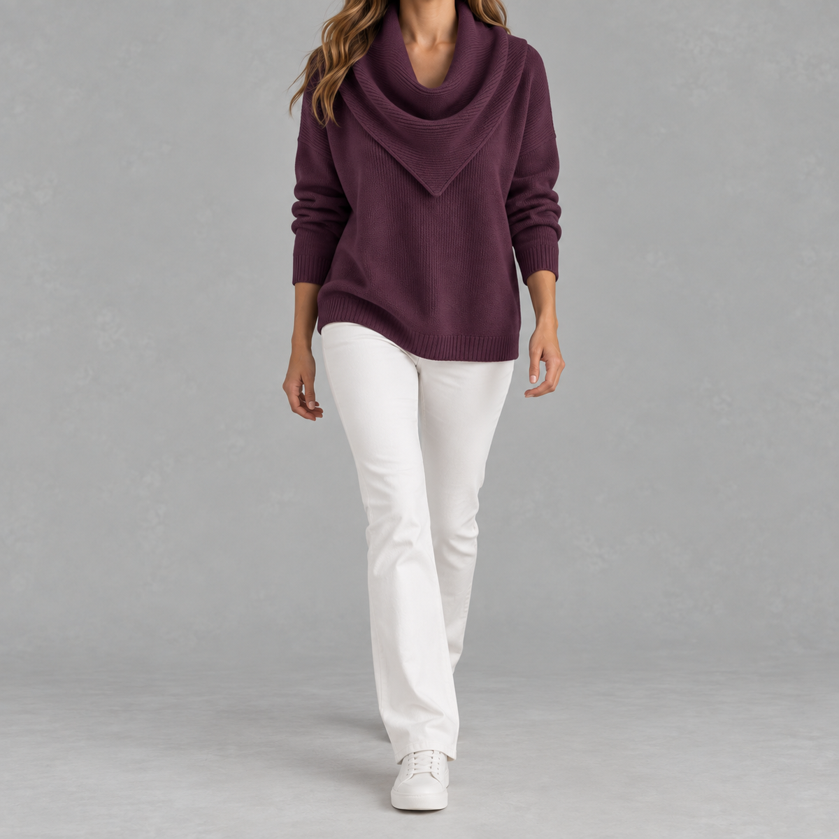 Women’s Knitted Jumper – Solid Colour Long Sleeve Pullover for Autumn & Winter