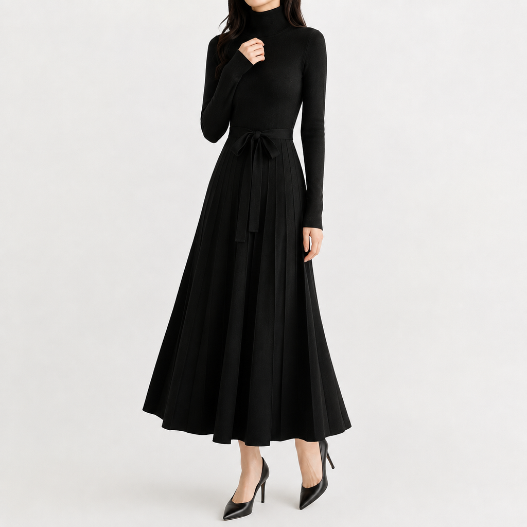 Women’s Knit Dress – Midi Jumper Dress with Long Sleeves