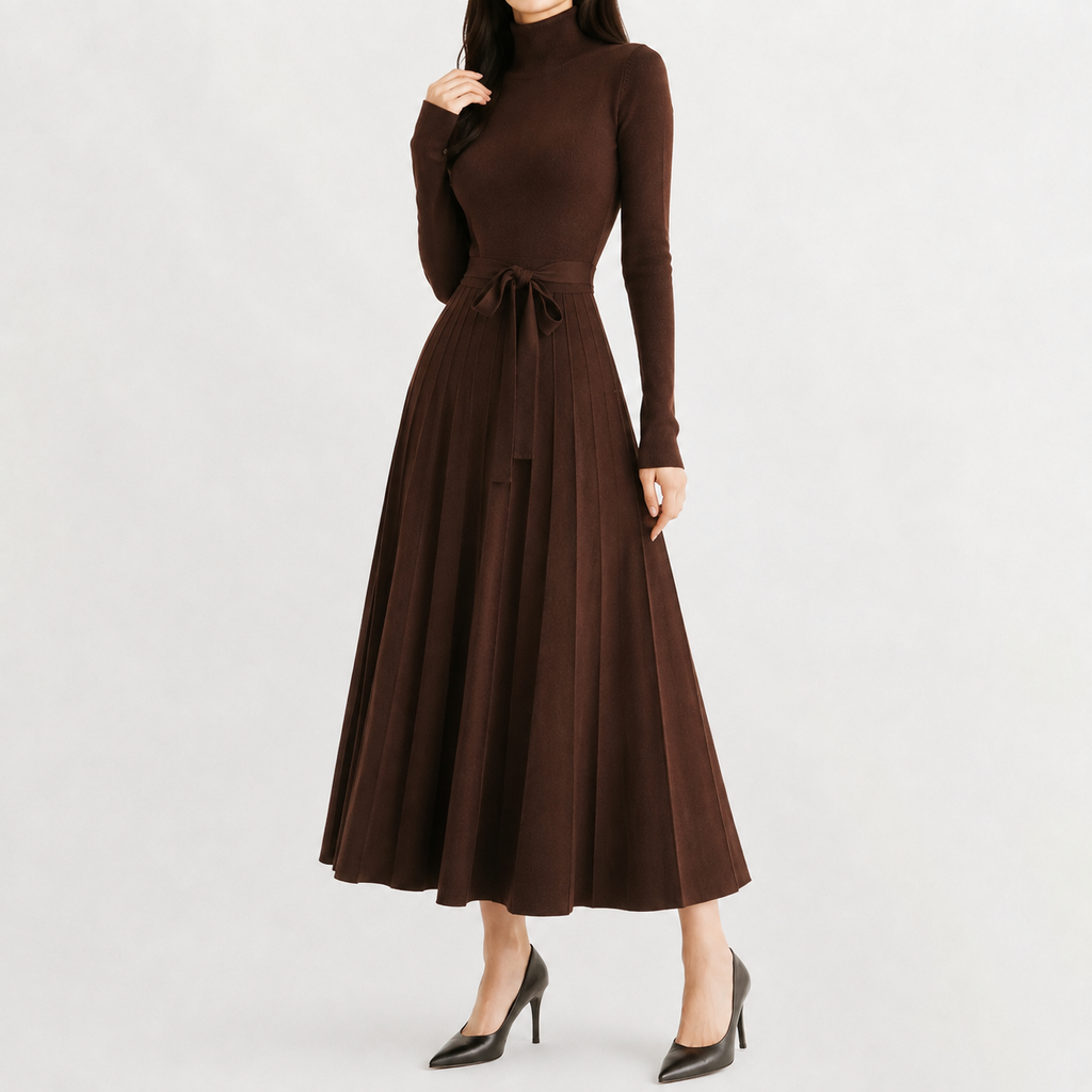 Women’s Knit Dress – Midi Jumper Dress with Long Sleeves