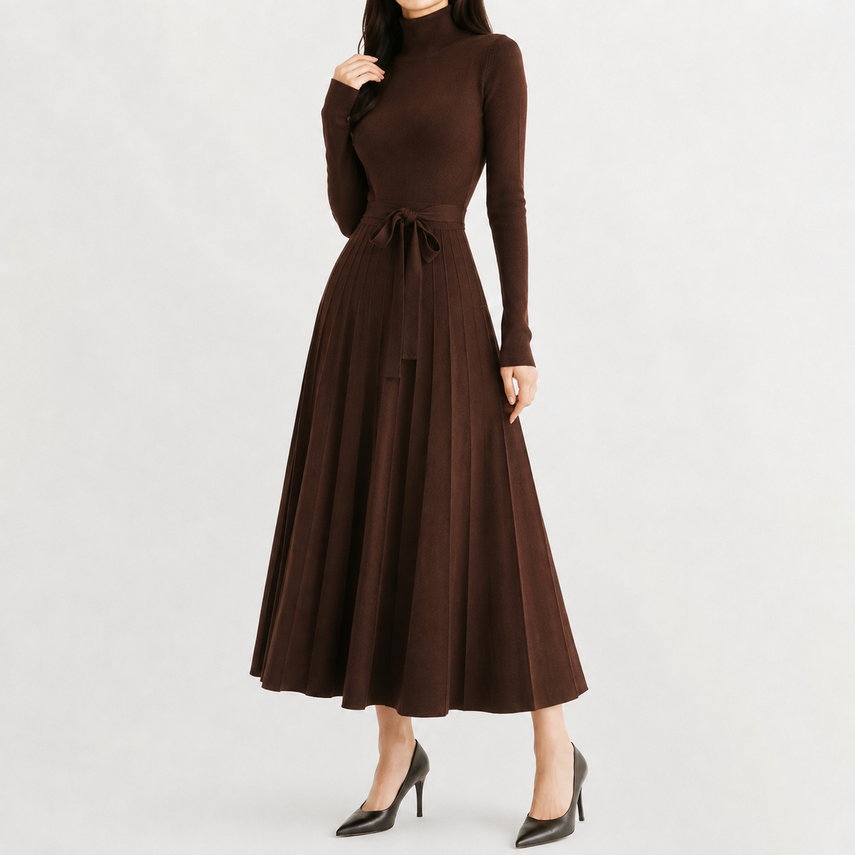 Women’s Knit Dress – Midi Jumper Dress with Long Sleeves