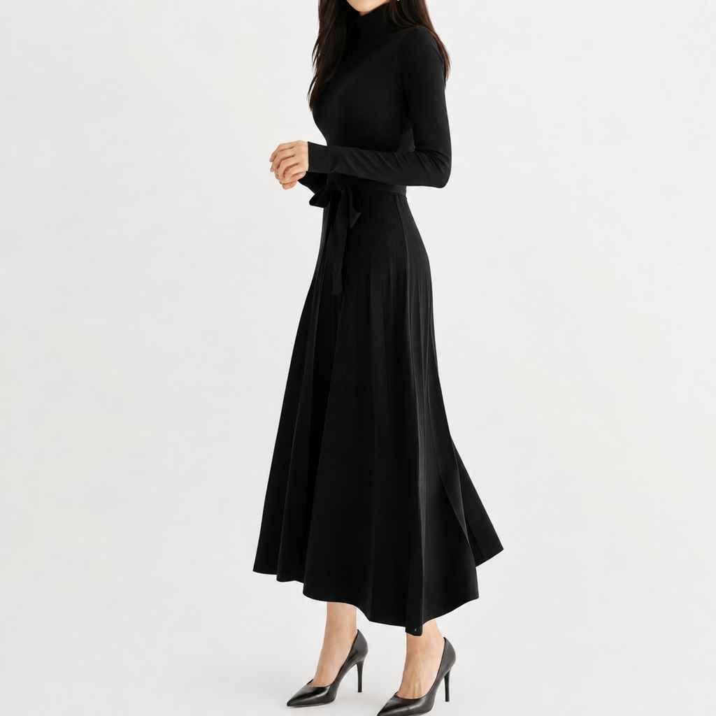 Women’s Knit Dress – Midi Jumper Dress with Long Sleeves