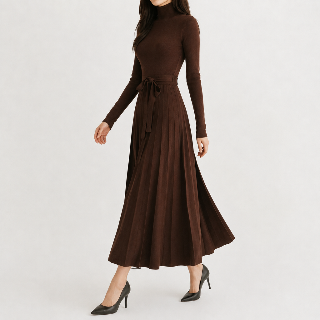 Women’s Knit Dress – Midi Jumper Dress with Long Sleeves