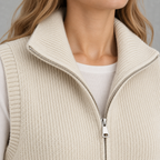 Women’s Knitted Vest – Loose Fit Full Zip Sleeveless Layering Gilet