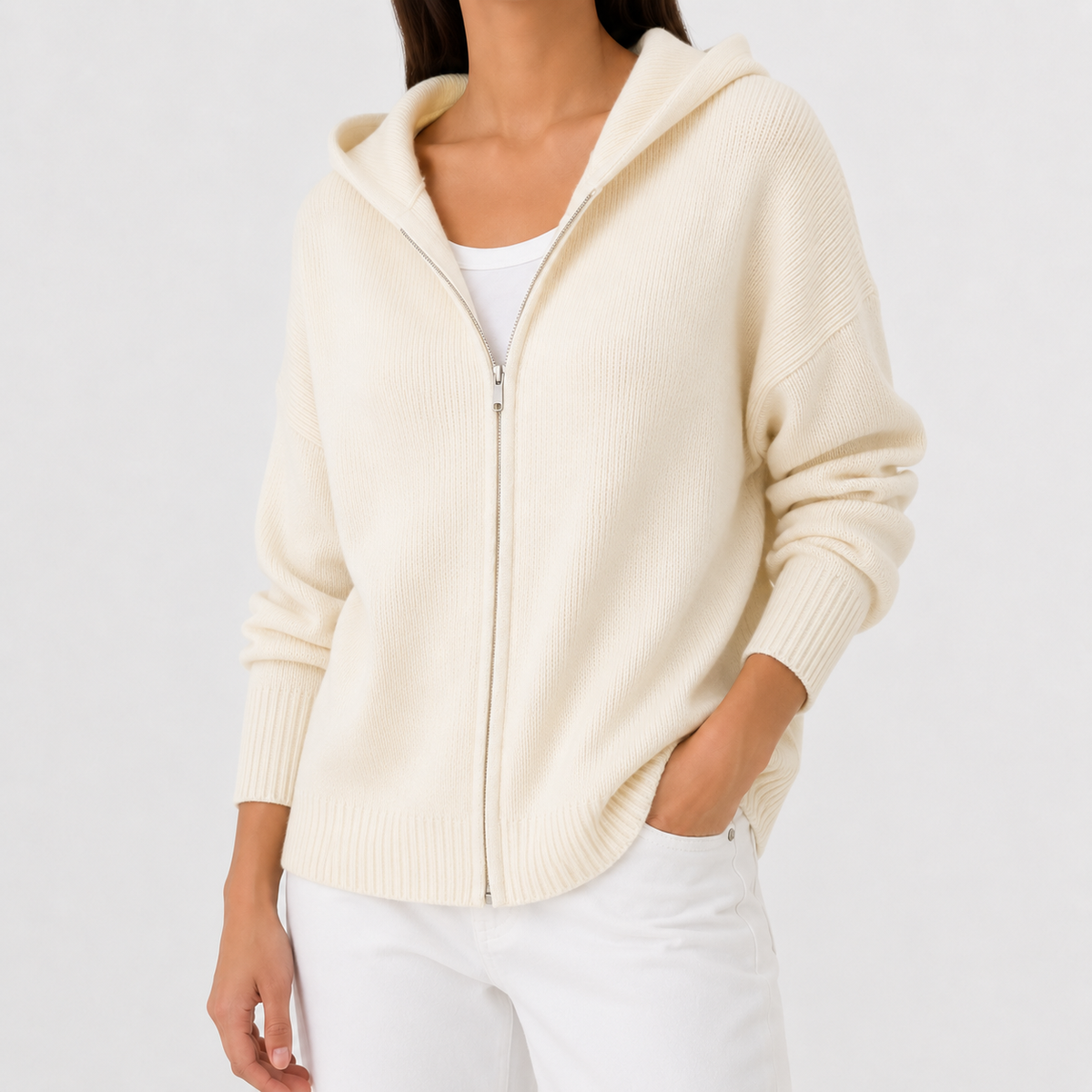 Women’s Knitted Hoodie – Full Zip Hooded Cardigan Jumper