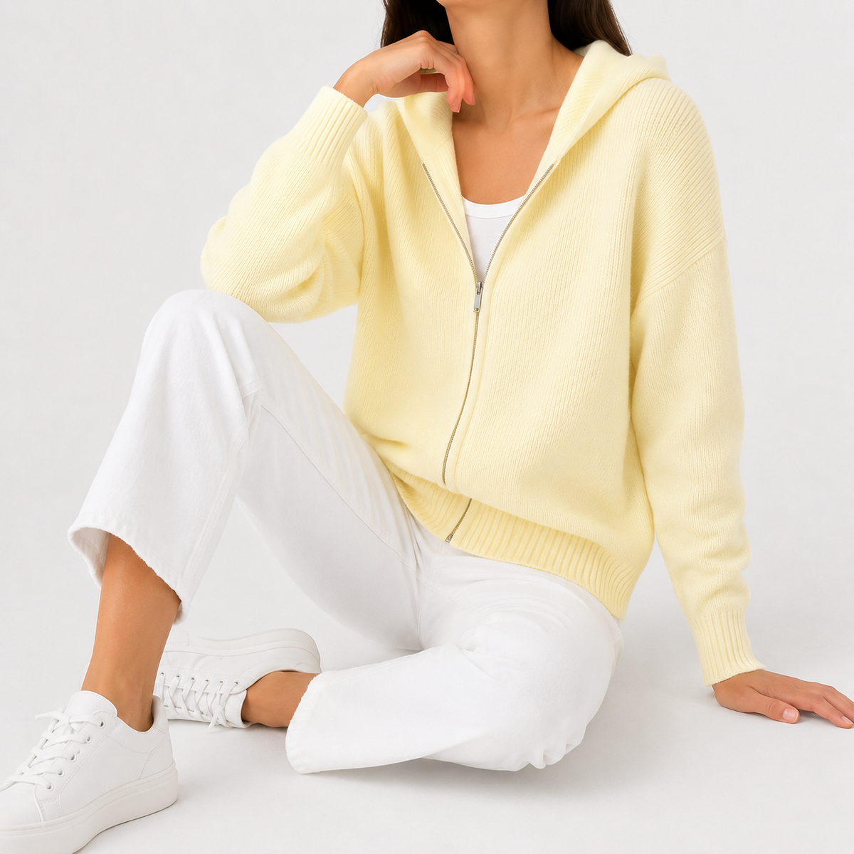 Women’s Knitted Hoodie – Full Zip Hooded Cardigan Jumper
