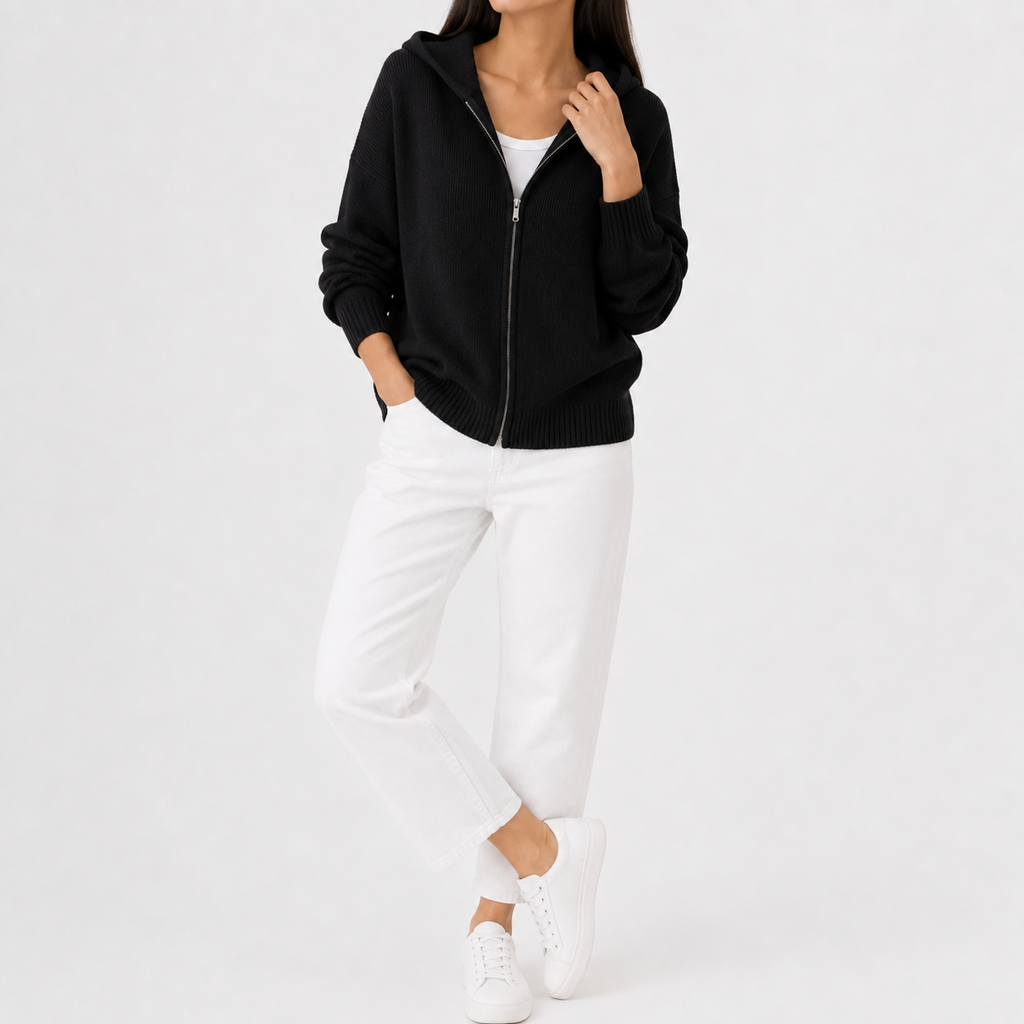 Women’s Knitted Hoodie – Full Zip Hooded Cardigan Jumper
