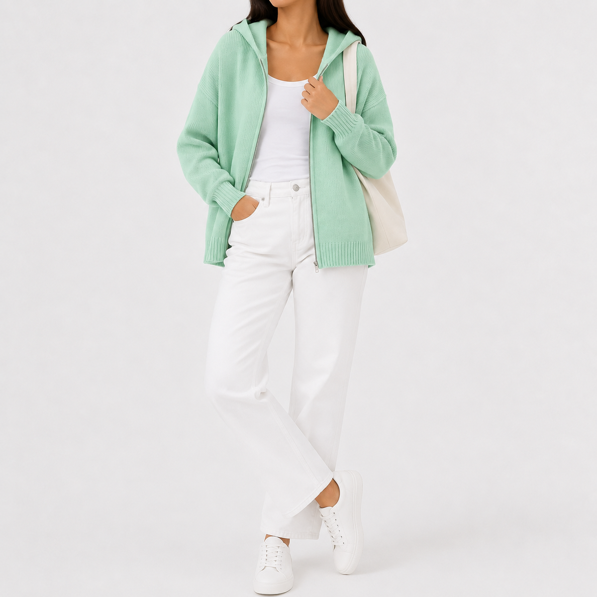 Women’s Knitted Hoodie – Full Zip Hooded Cardigan Jumper