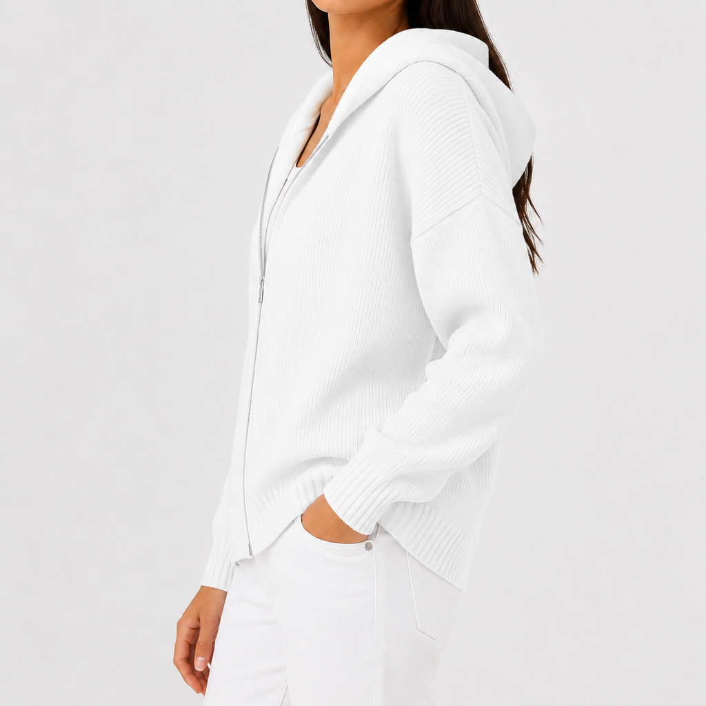 Women’s Knitted Hoodie – Full Zip Hooded Cardigan Jumper