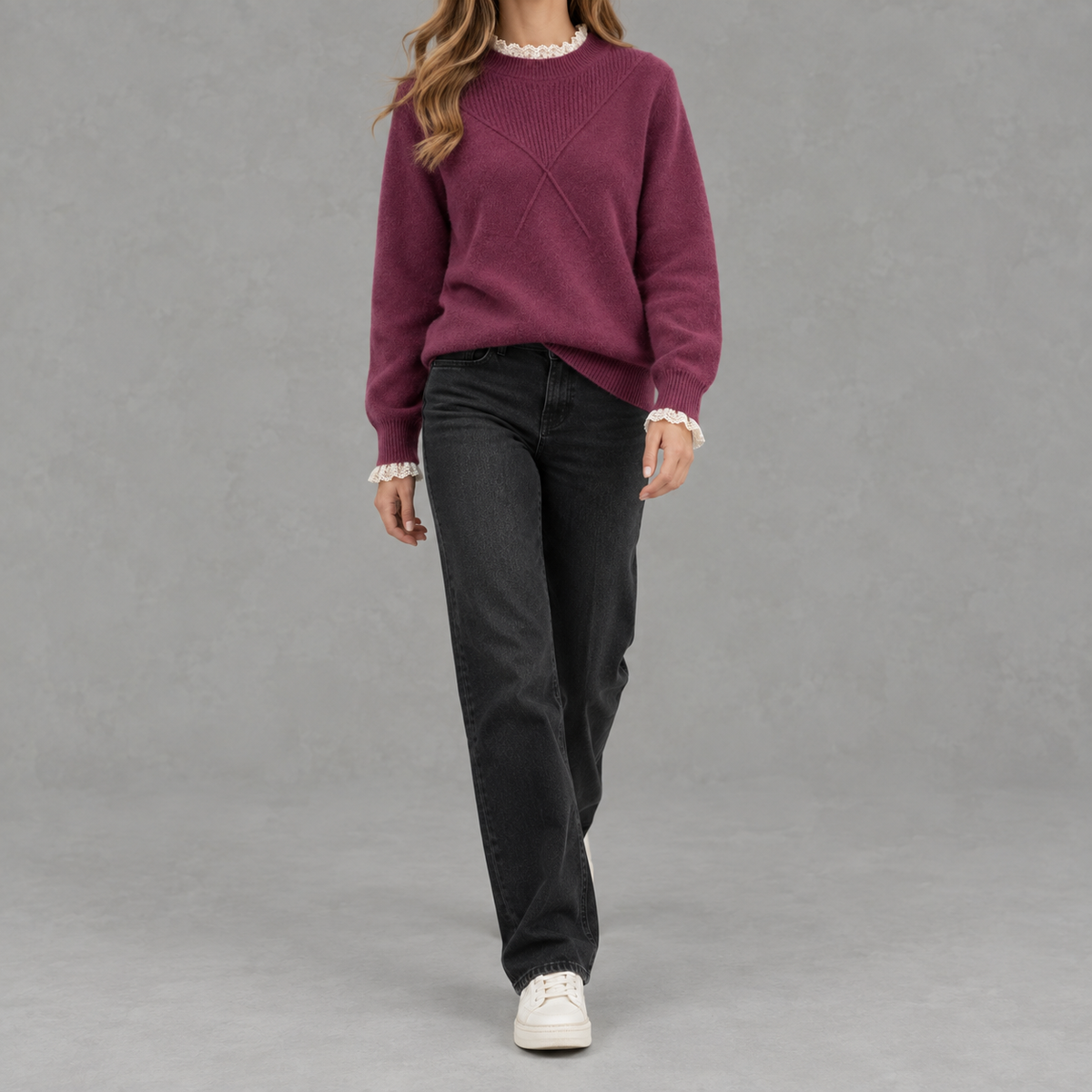 Women’s Lace Top – Half Turtleneck Long Sleeve Bottoming Shirt