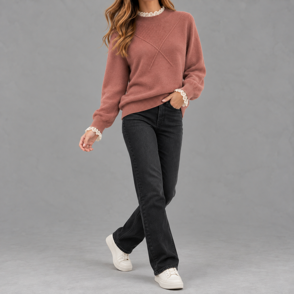Women’s Lace Top – Half Turtleneck Long Sleeve Bottoming Shirt