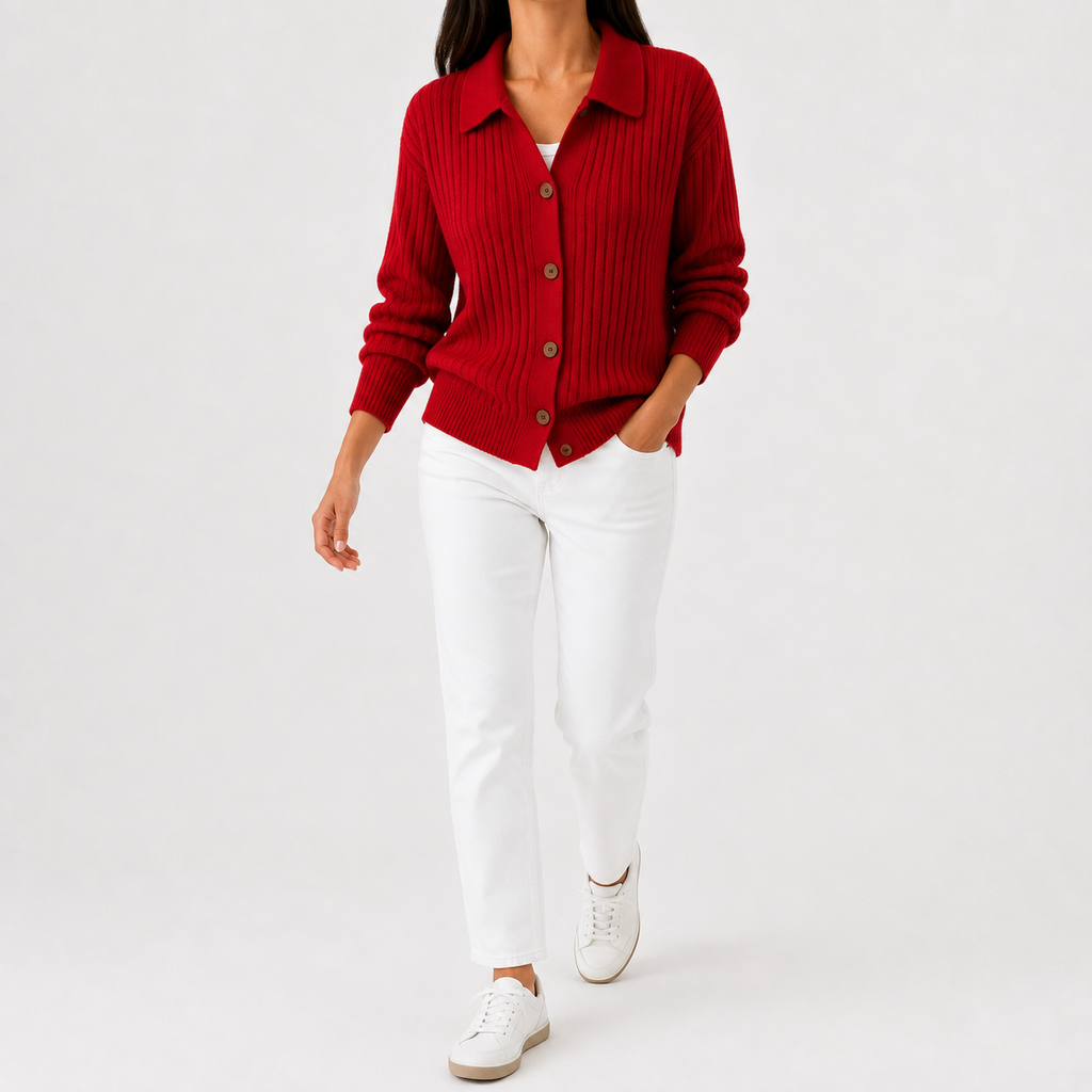 Women’s Knitted Cardigan – Long Sleeve Button Front Jumper