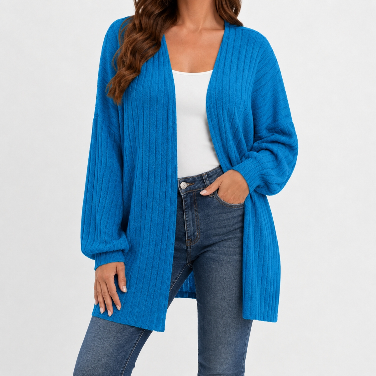 Women’s Cardigan – Long Sleeve Loose Fit Knitted Open Front Jumper