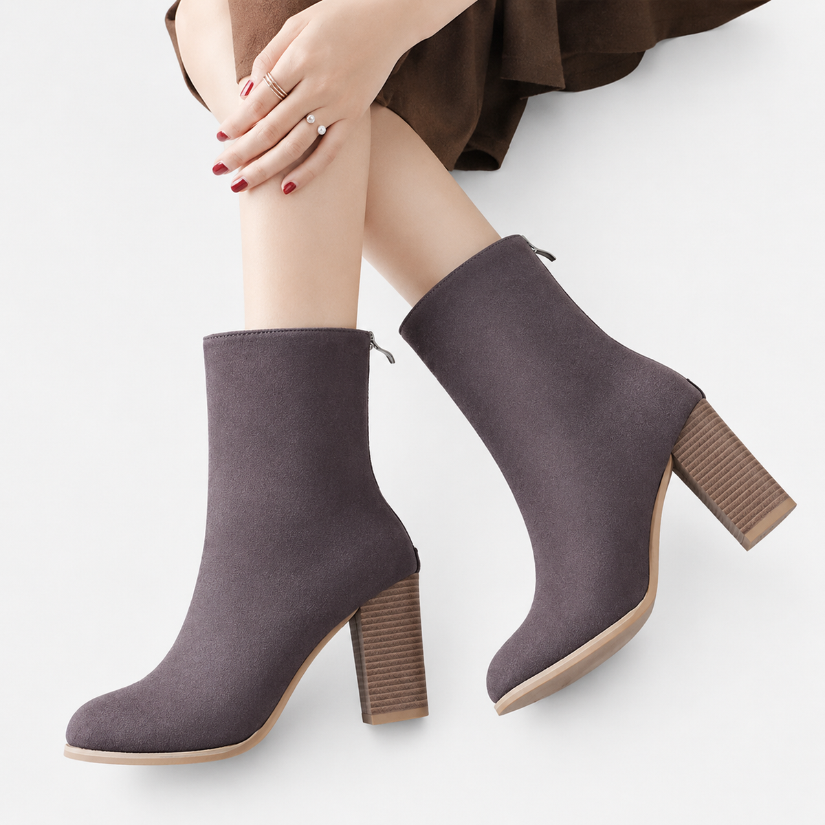 Women’s Mid-Calf Boots – Pointed Toe Mid-Cut Boots with Back Zip