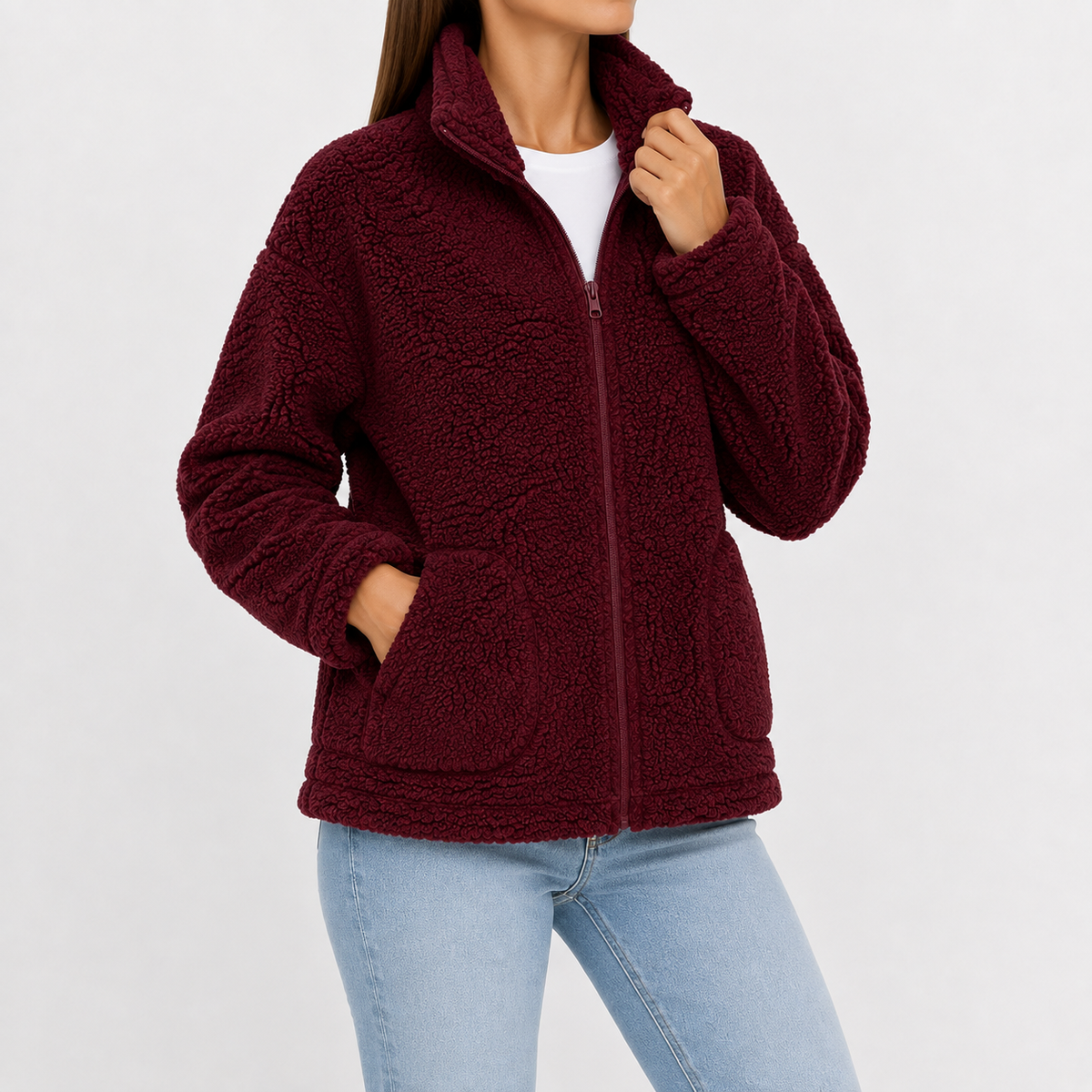 Women’s Fleece Jacket – Plush Warm Long Sleeve Casual Coat