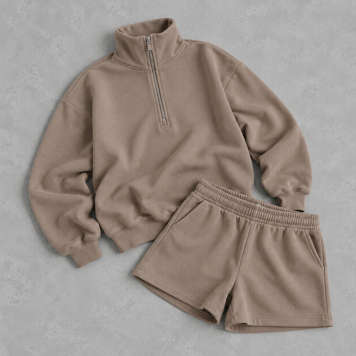 Women’s Quarter Zip Sweatshirt – Sporty Long Sleeve Top and Shorts Two-Piece Set
