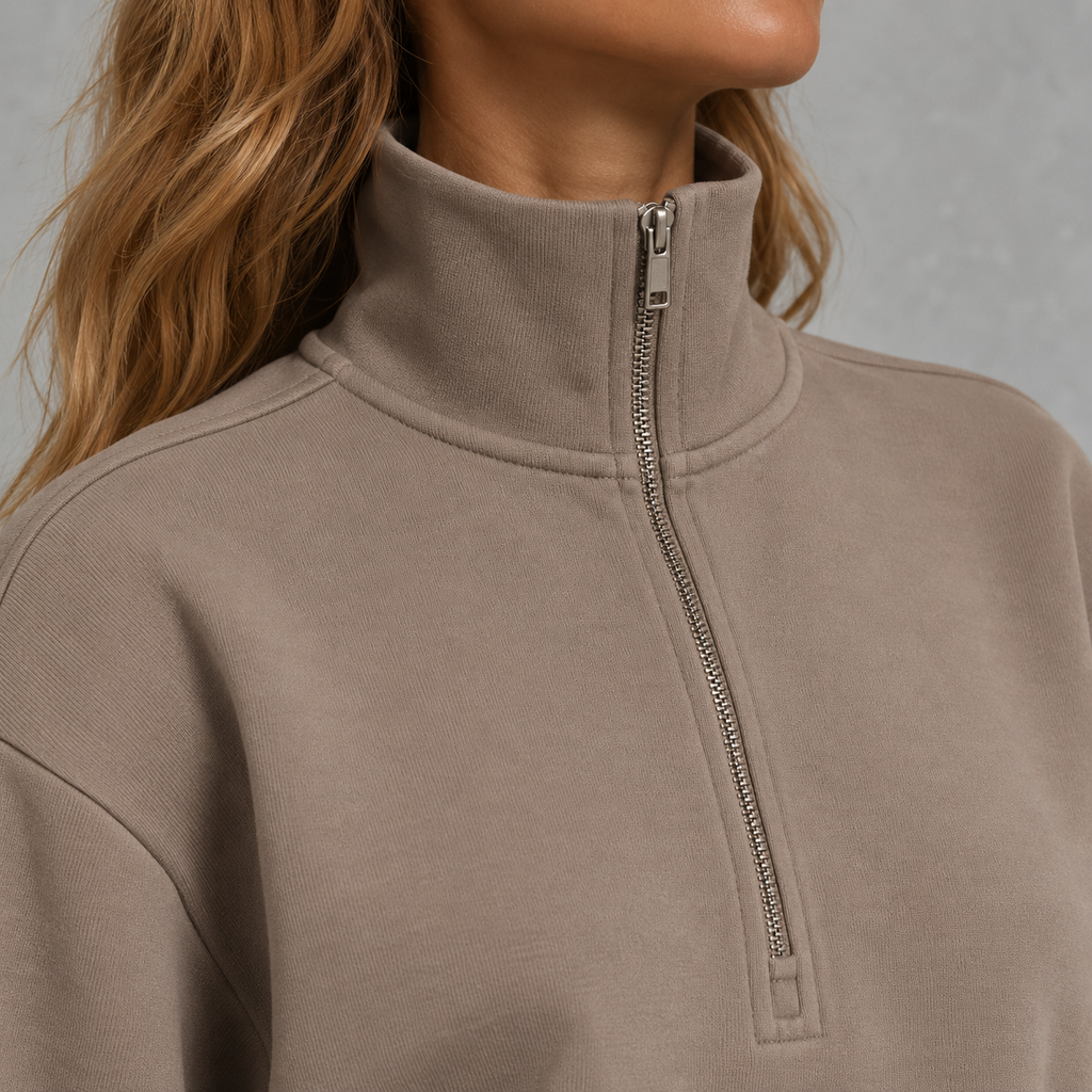 Women’s Quarter Zip Sweatshirt – Sporty Long Sleeve Top and Shorts Two-Piece Set