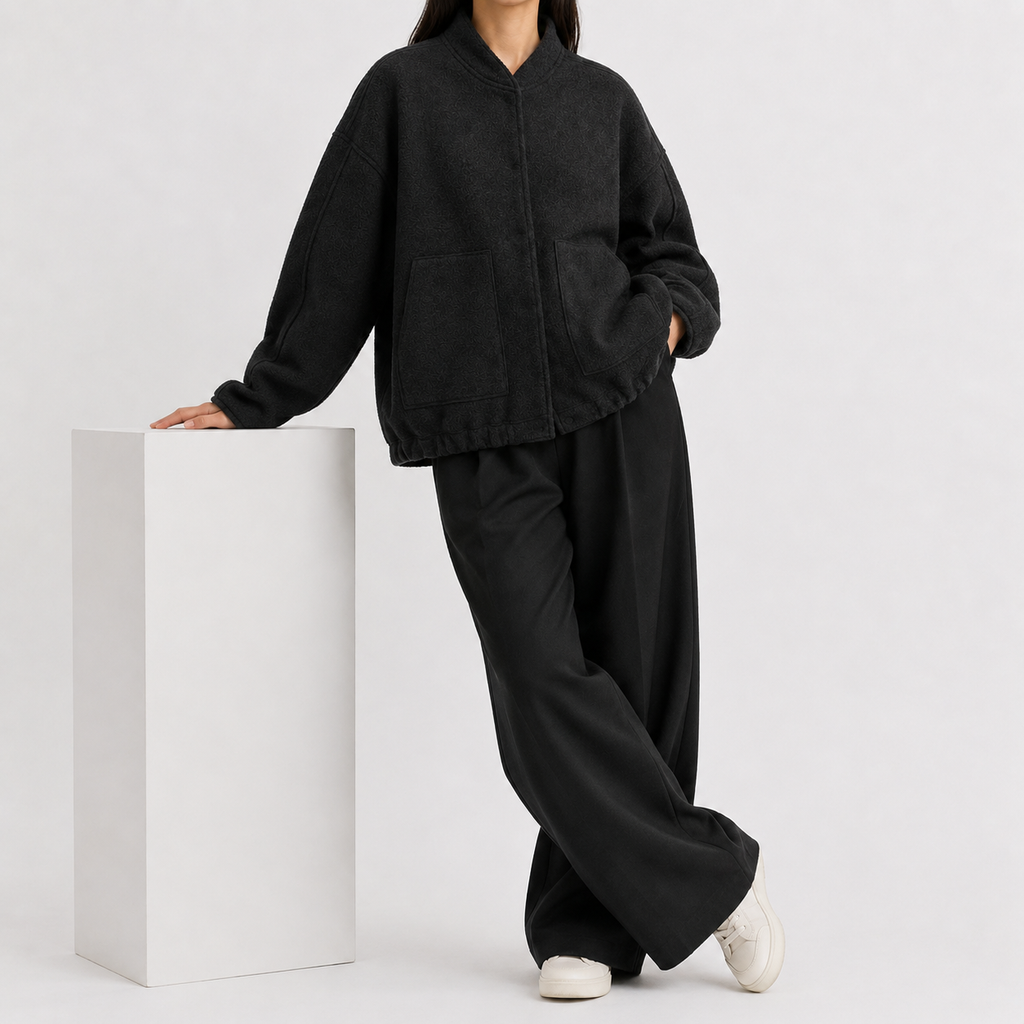 Women’s Bomber Jacket – Relaxed Fit Pocket Jacket with Long Sleeves