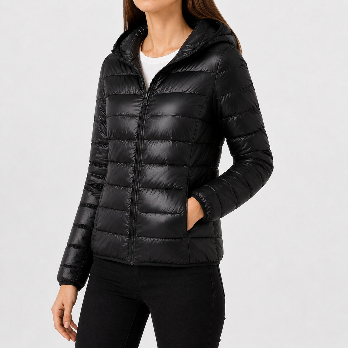 Women’s Padded Coat – Relaxed Fit Hooded Mid-Length Winter Jacket