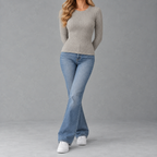 Women’s Ribbed Top – Brushed Crew Neck Long Sleeve Fitted Jumper