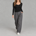 Women’s Ribbed Top – Long Sleeve Round Neck Henley Shirt with Button Placket