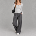 Women’s Ribbed Top – Long Sleeve Round Neck Henley Shirt with Button Placket