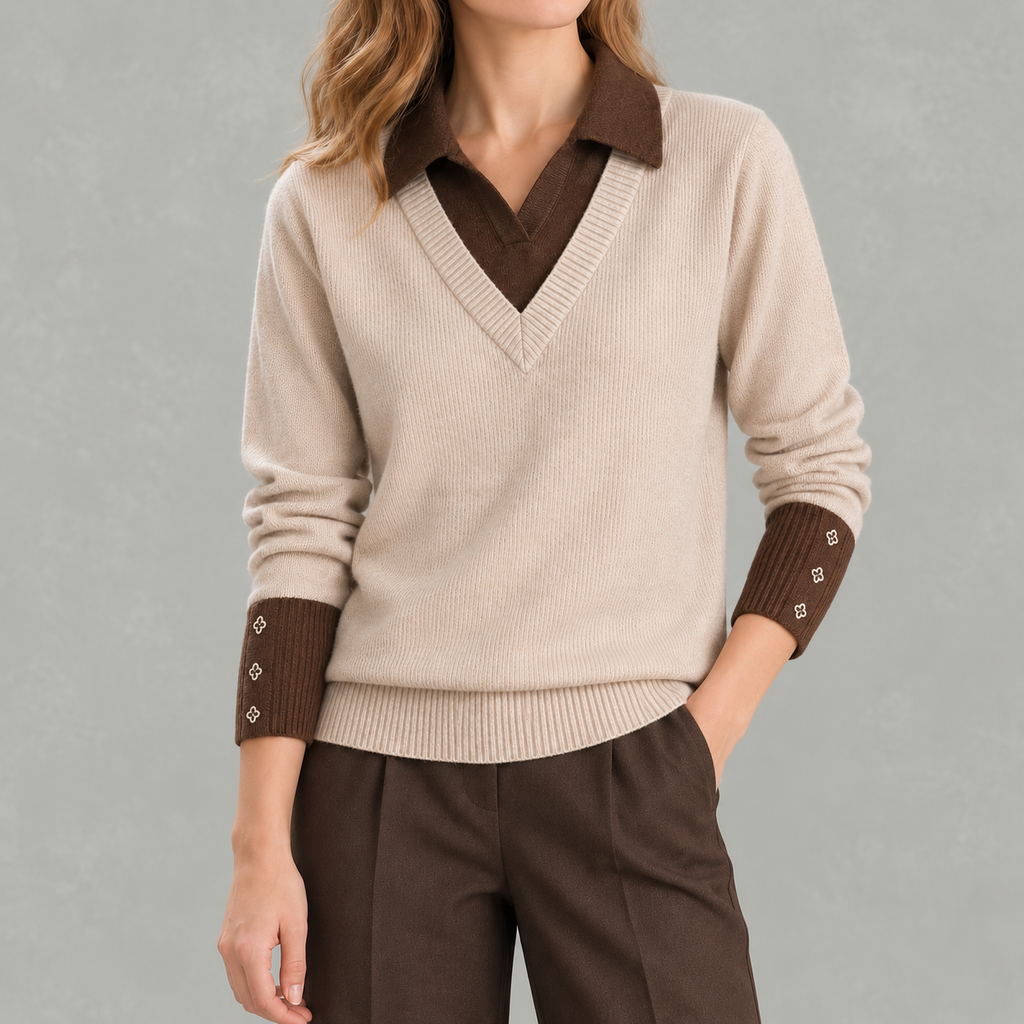 Women’s Shirt – Long Sleeve Knitted Jumper Polo Style Layering Top