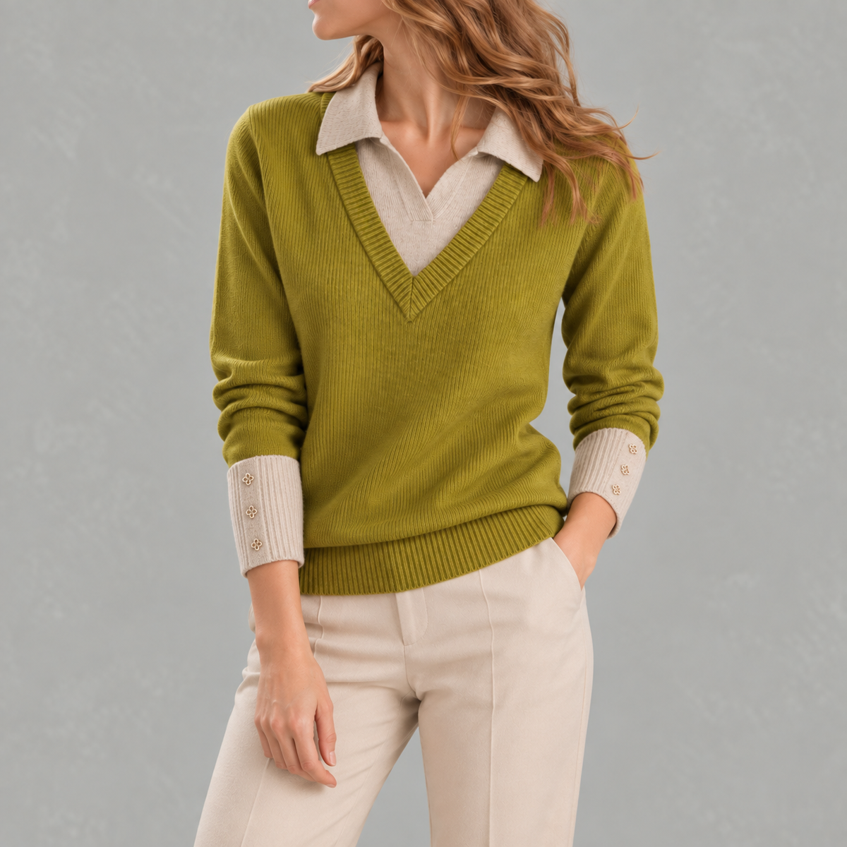 Women’s Shirt – Long Sleeve Knitted Jumper Polo Style Layering Top