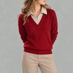 Women’s Shirt – Long Sleeve Knitted Jumper Polo Style Layering Top