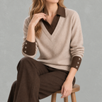 Women’s Shirt – Long Sleeve Knitted Jumper Polo Style Layering Top