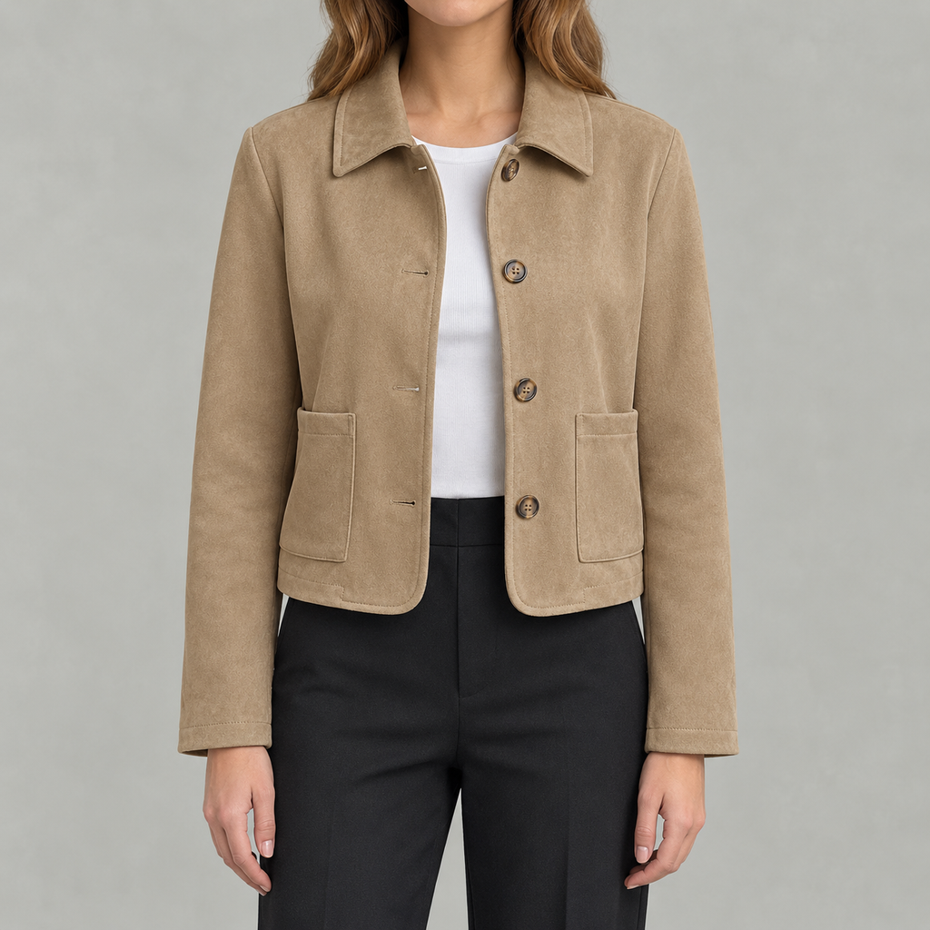 Women’s Short Coat – Retro Lapel Collared Cropped Jacket