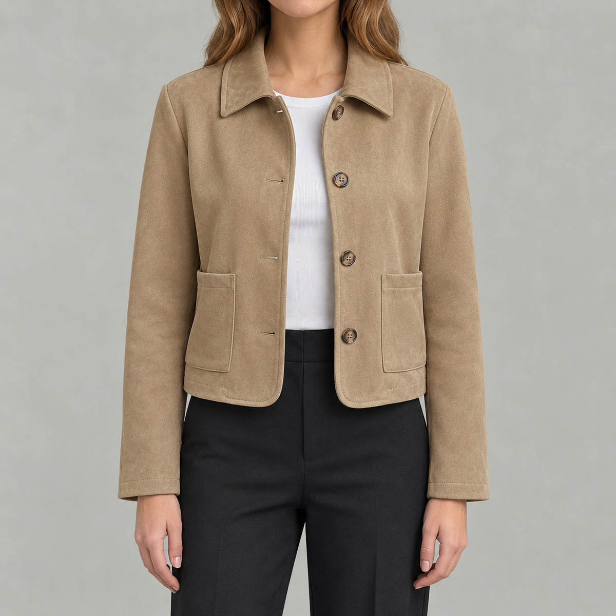 Women’s Short Coat – Retro Lapel Collared Cropped Jacket