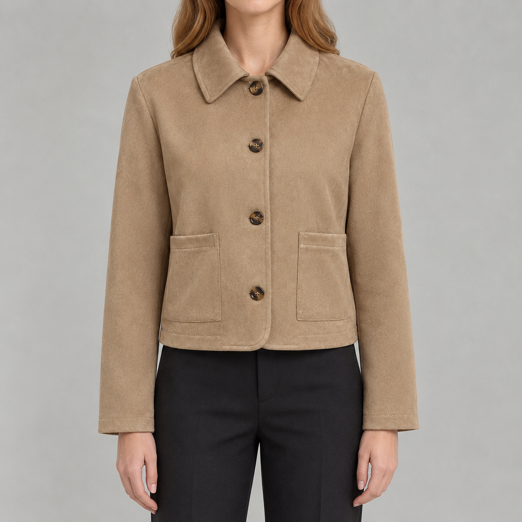 Women’s Short Coat – Retro Lapel Collared Cropped Jacket