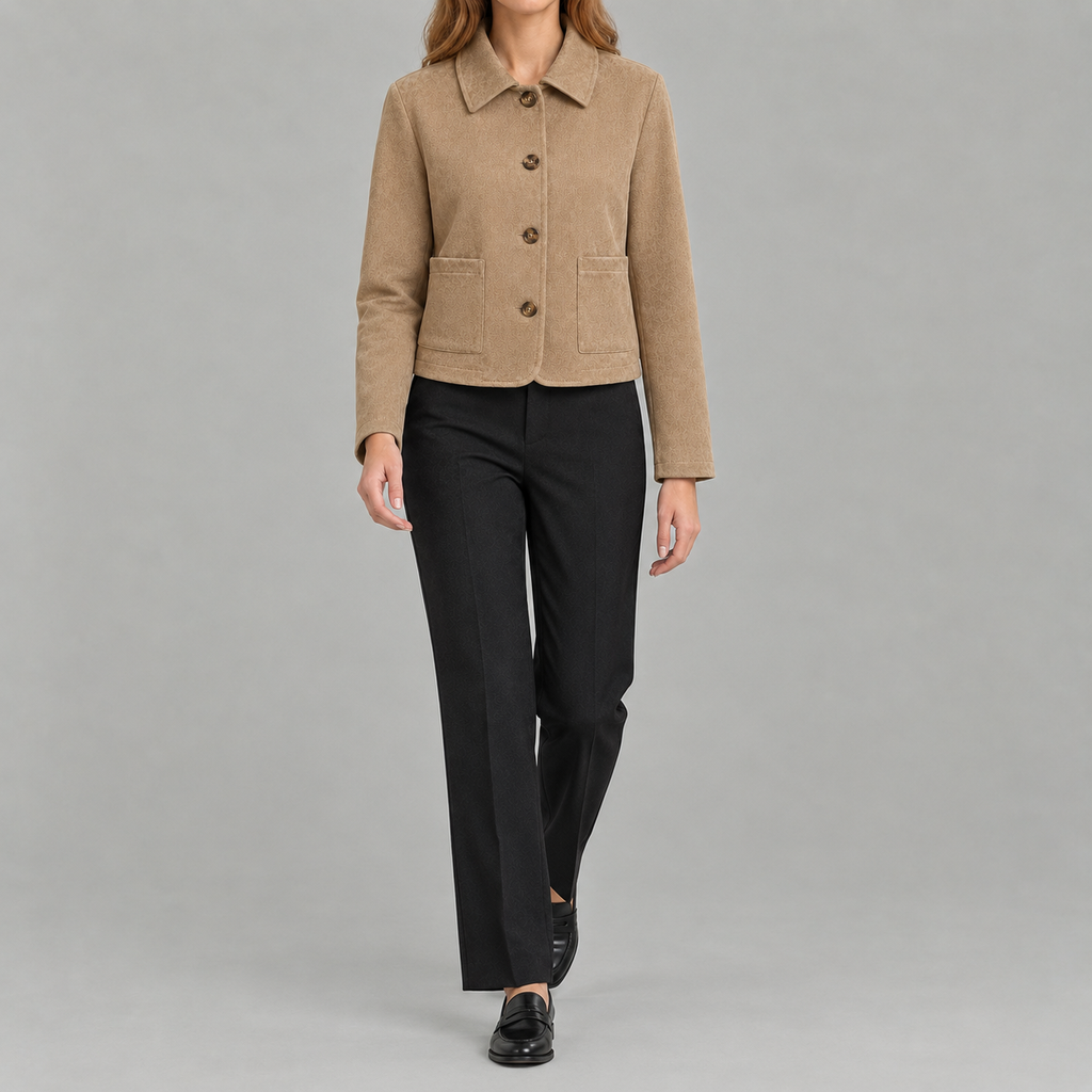 Women’s Short Coat – Retro Lapel Collared Cropped Jacket