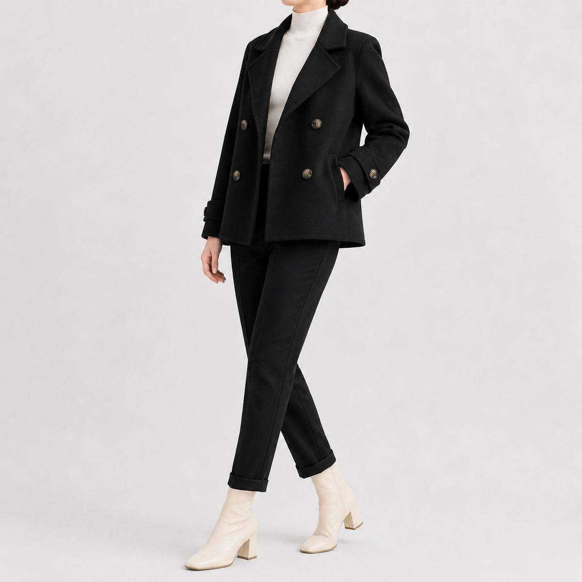 Women’s Short Trench Coat – Handmade Loose Fit Autumn Winter Jacket