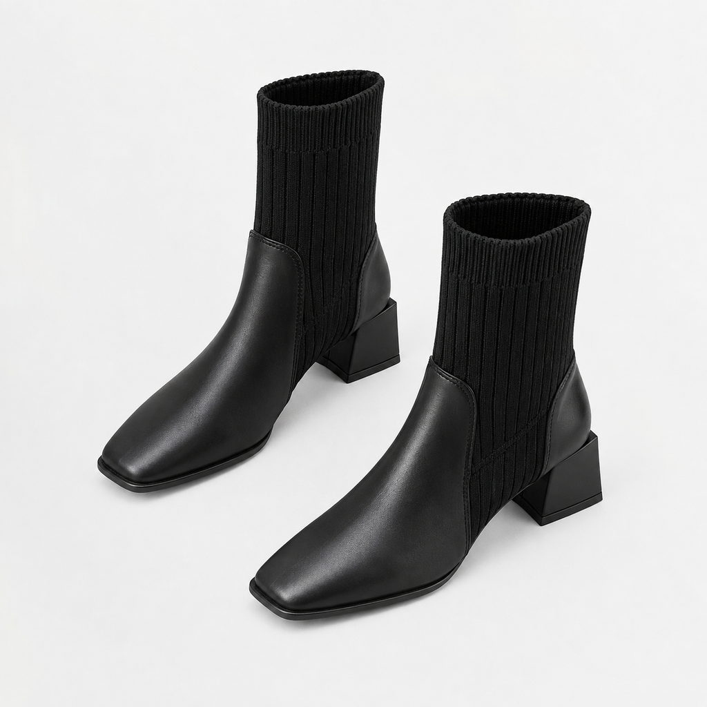 Women’s Chelsea Boots – Square Toe Chunky Heel Sock Ankle Boots