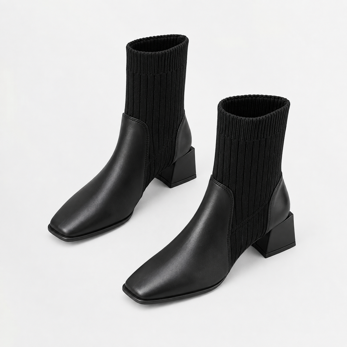 Women’s Chelsea Boots – Square Toe Chunky Heel Sock Ankle Boots