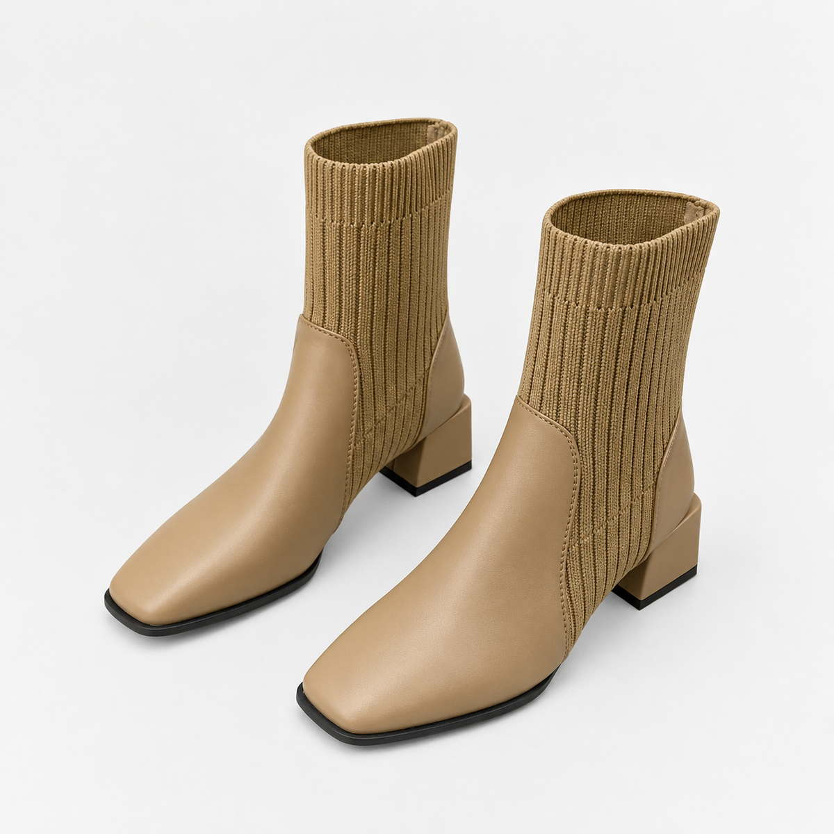 Women’s Chelsea Boots – Square Toe Chunky Heel Sock Ankle Boots