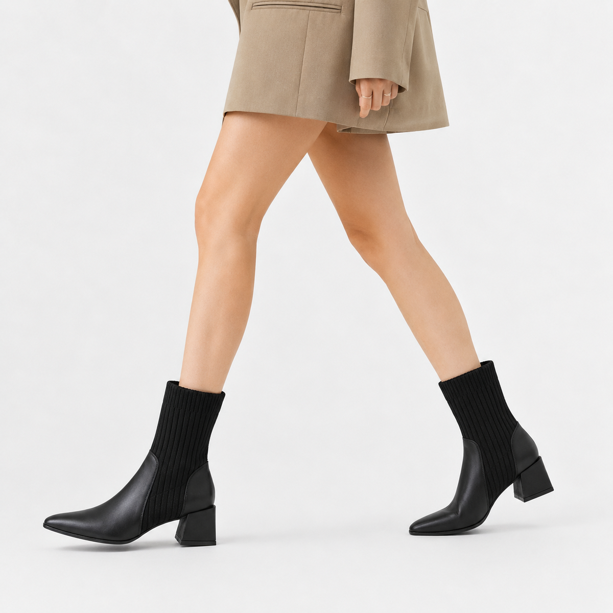 Women’s Chelsea Boots – Square Toe Chunky Heel Sock Ankle Boots