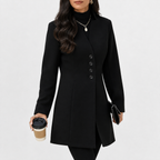 Women’s Trench Coat – Mid-Length Stand Collar Wool-Style Tailored Coat