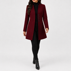 Women’s Trench Coat – Mid-Length Stand Collar Wool-Style Tailored Coat