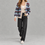Women’s Striped Cardigan – Loose Fit V Neck Colour Block Knit Pullover