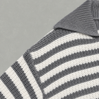 Women’s Striped Jumper – Loose Fit Knitted Polo Collar Long Sleeve Sweater
