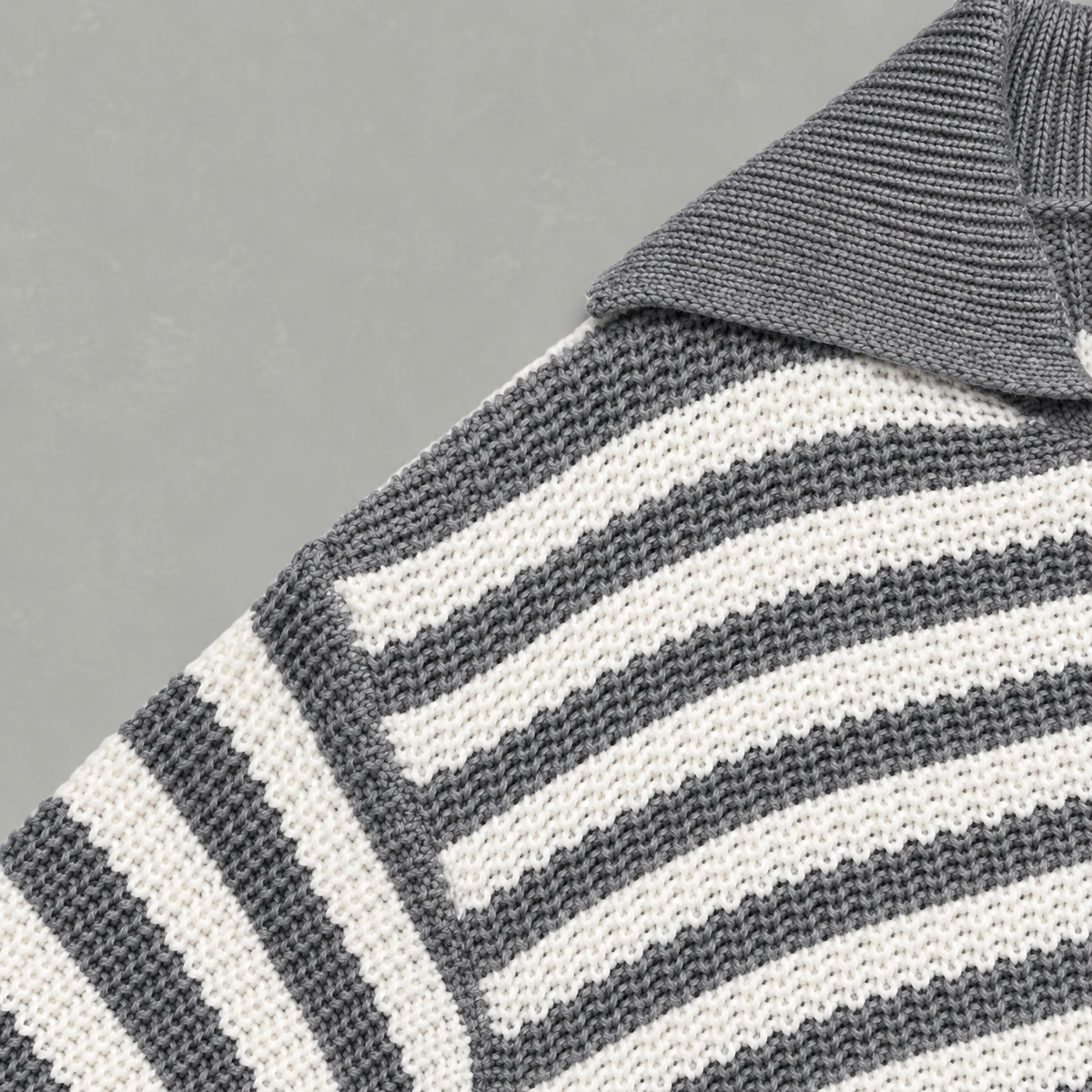Women’s Striped Jumper – Loose Fit Knitted Polo Collar Long Sleeve Sweater