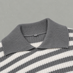 Women’s Striped Jumper – Loose Fit Knitted Polo Collar Long Sleeve Sweater