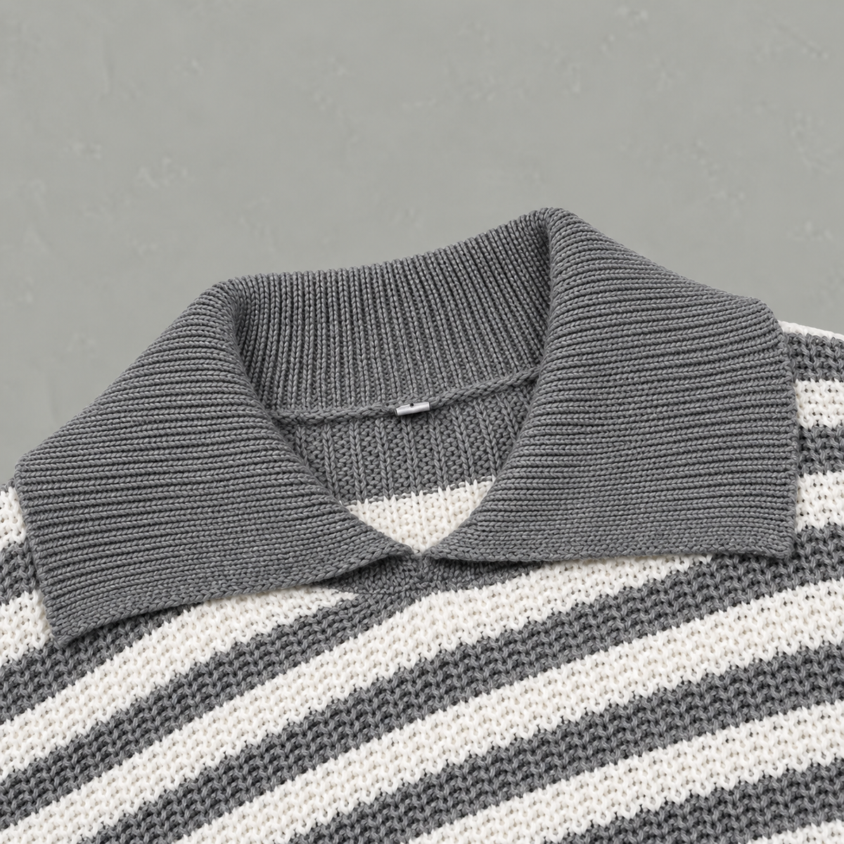 Women’s Striped Jumper – Loose Fit Knitted Polo Collar Long Sleeve Sweater