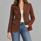 Women’s Suede Blazer – Lapel Collar Tailored Jacket with Soft Suede-Style Finish