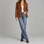 Women’s Suede Blazer – Lapel Collar Tailored Jacket with Soft Suede-Style Finish