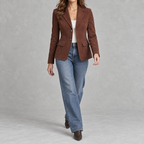 Women’s Suede Blazer – Lapel Collar Tailored Jacket with Soft Suede-Style Finish
